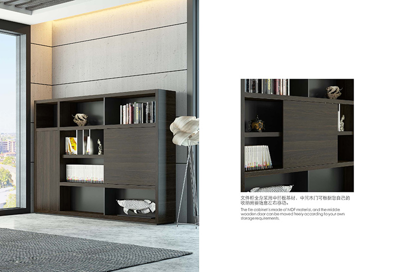 文件柜全身采用中纖板基材，中間門板可以根據(jù)自己的需求隨意左右移動