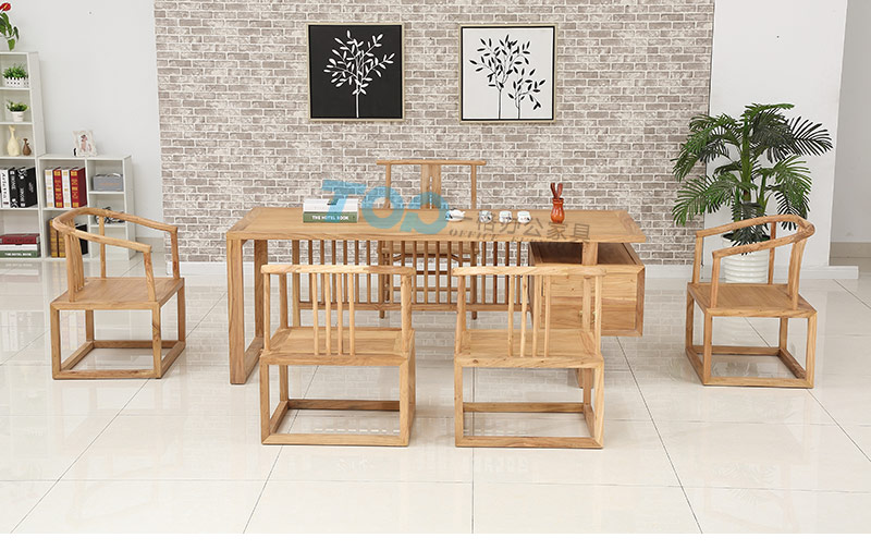 茶桌采用榫卯工藝鏈接，打造出優(yōu)美的曲線，簡約環(huán)保